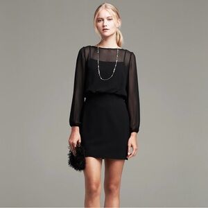 Banana Republic Sheer Long Sleeve Soft Dress in Black